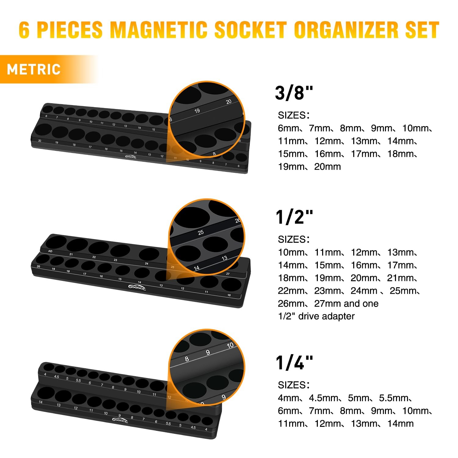 Magnetic Socket Organizer Tray PP Plastic Holds 143 Sockets Toolbox Holder 6 Pcs