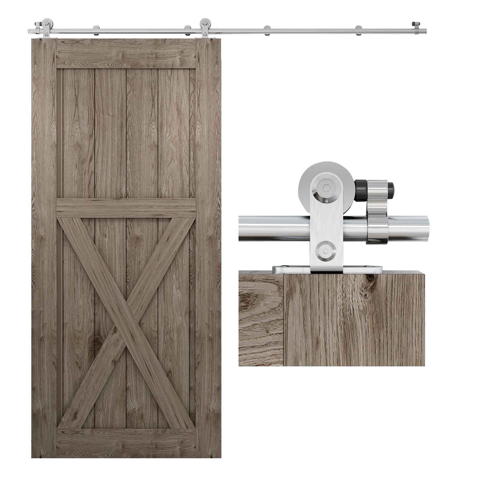 CCJH 4FT-20FT Stainless Steel Sliding Barn Door Hardware Kit for 1/2 Wooden Door