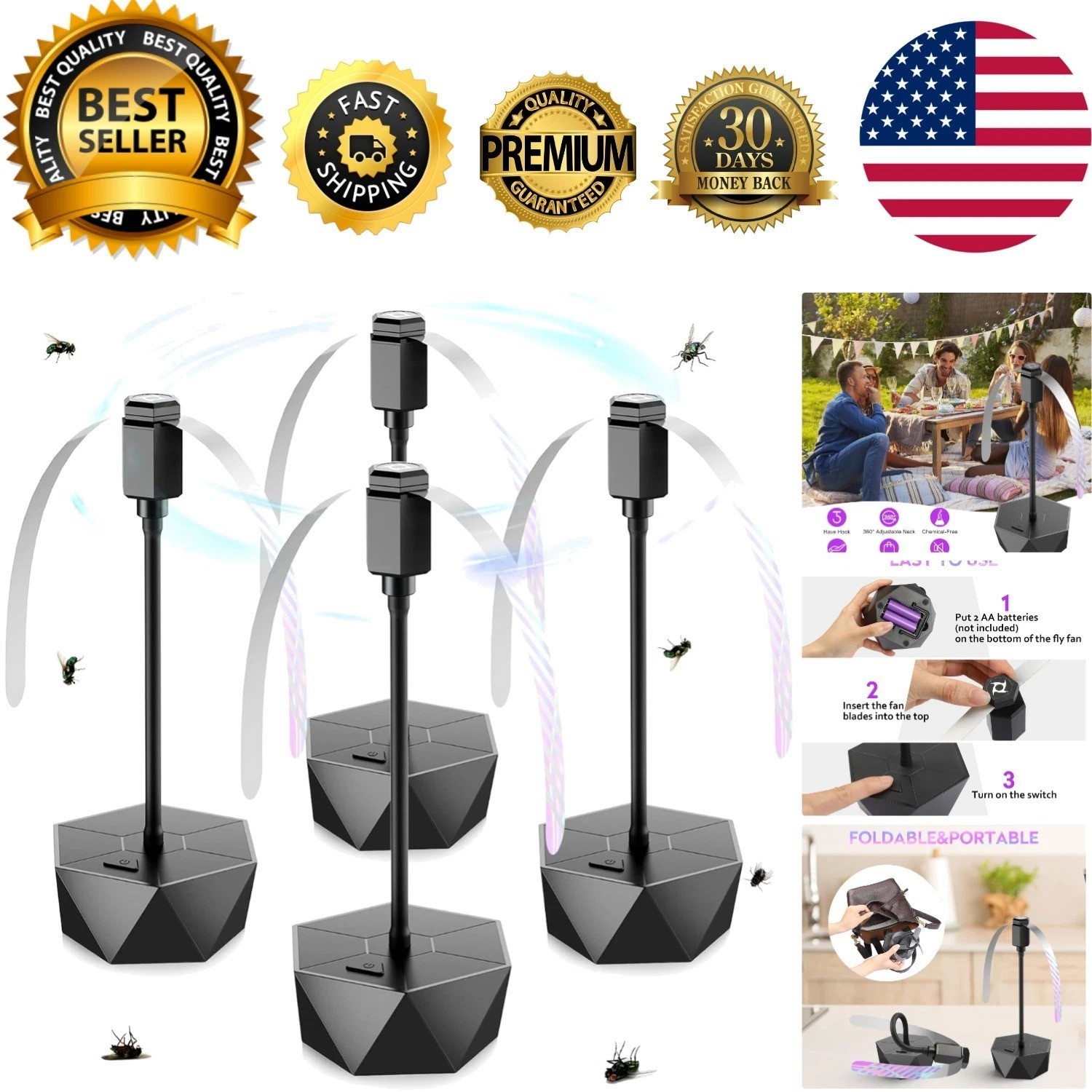 Fly Fans for Tables, Fly Repellent Fan Outdoor Indoor Keep Flies Away, Fly Re...