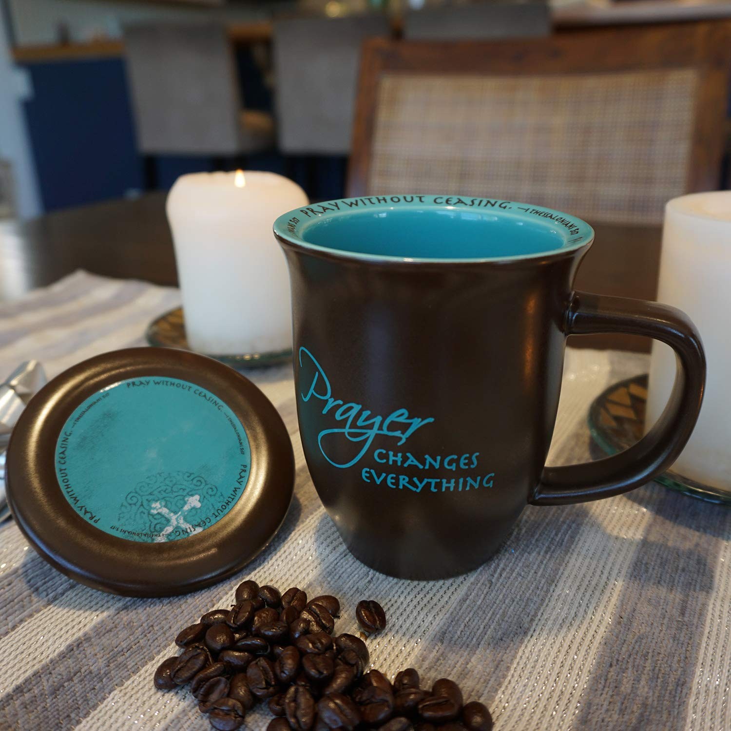 Abbey Gift Prayer Changes Everything Coaster Brown and Blue, 1 Count, Dishwas...