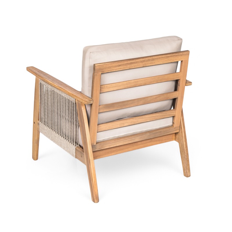 4-Piece Acacia Wood Rope Outdoor Sectional Patio Sofa Set Beige Teak