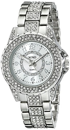 XOXO Silver-Tone Rhinestone Bracelet Watch – Elegant Analog Quartz Timepiece,