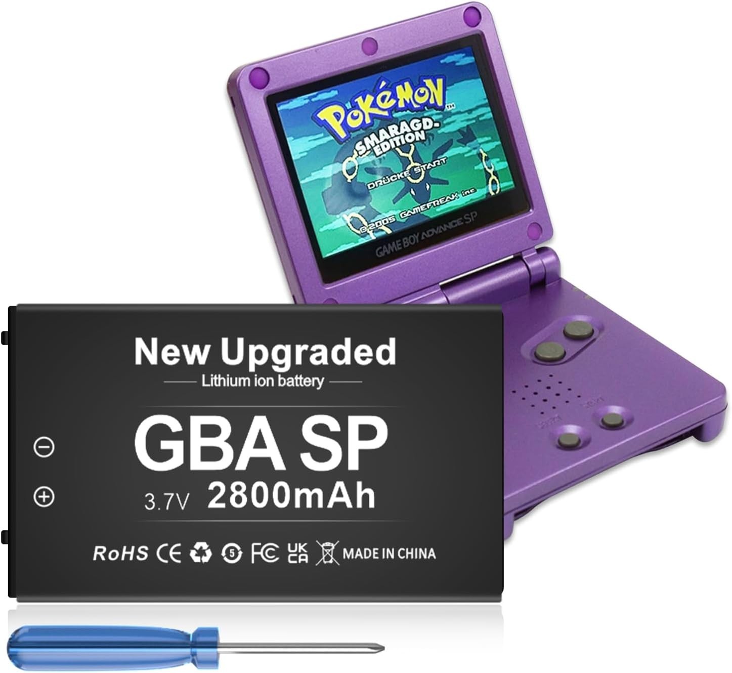 Upgraded 2800mAh GBA SP Battery Lithium-Ion Rechargeable w/ Screwdriver AGS-001