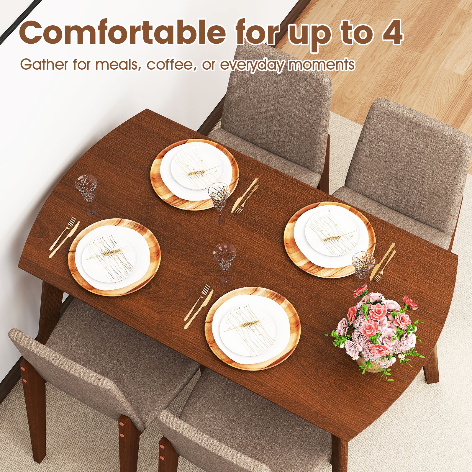 5-Piece Dining Table Set for 4,Rectangular Kitchen Table w/Linen Fabric Chairs