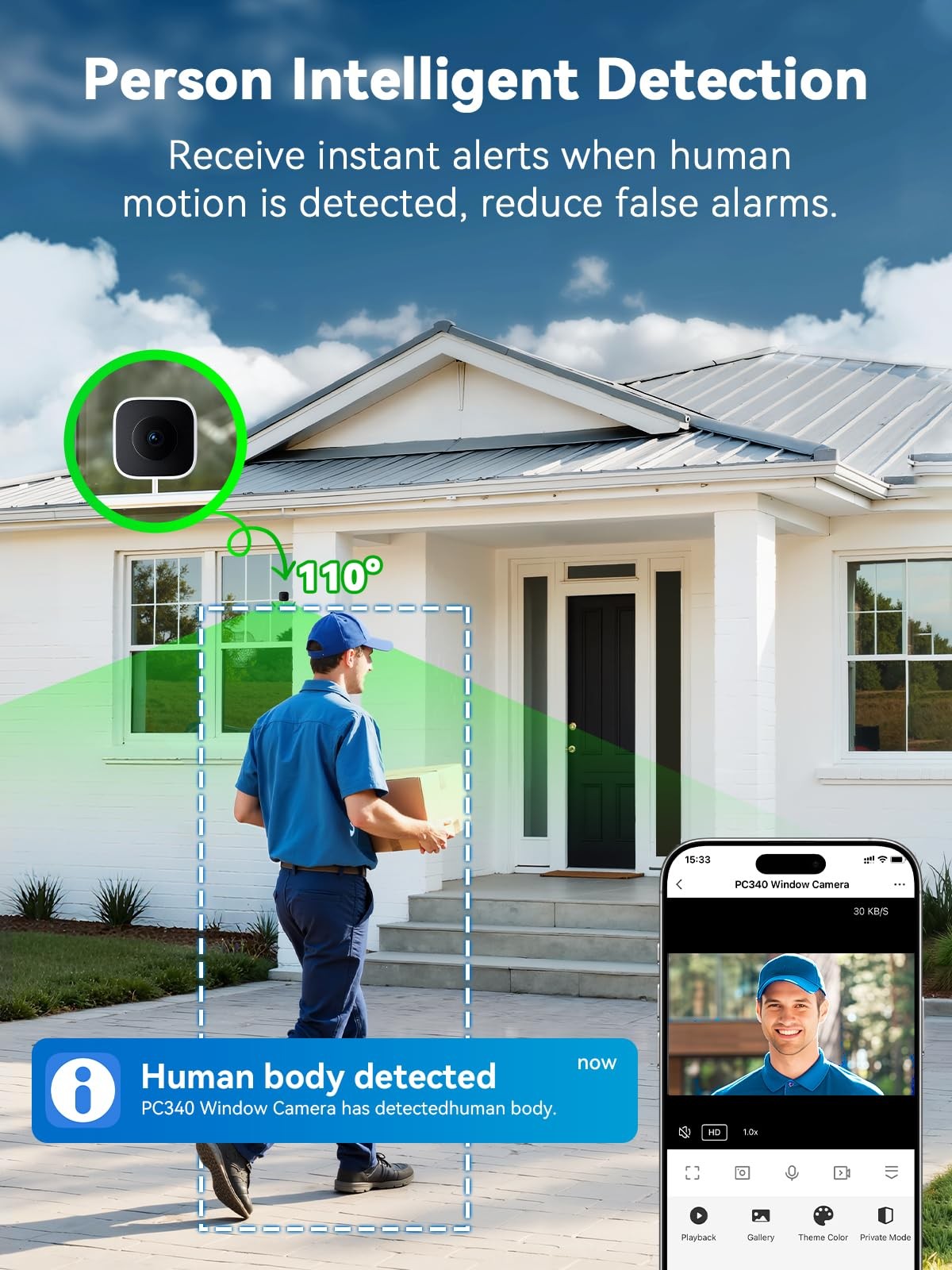 Outinput 3MP 2K No Drill Window Camera for Home Security, 1-Pack, White