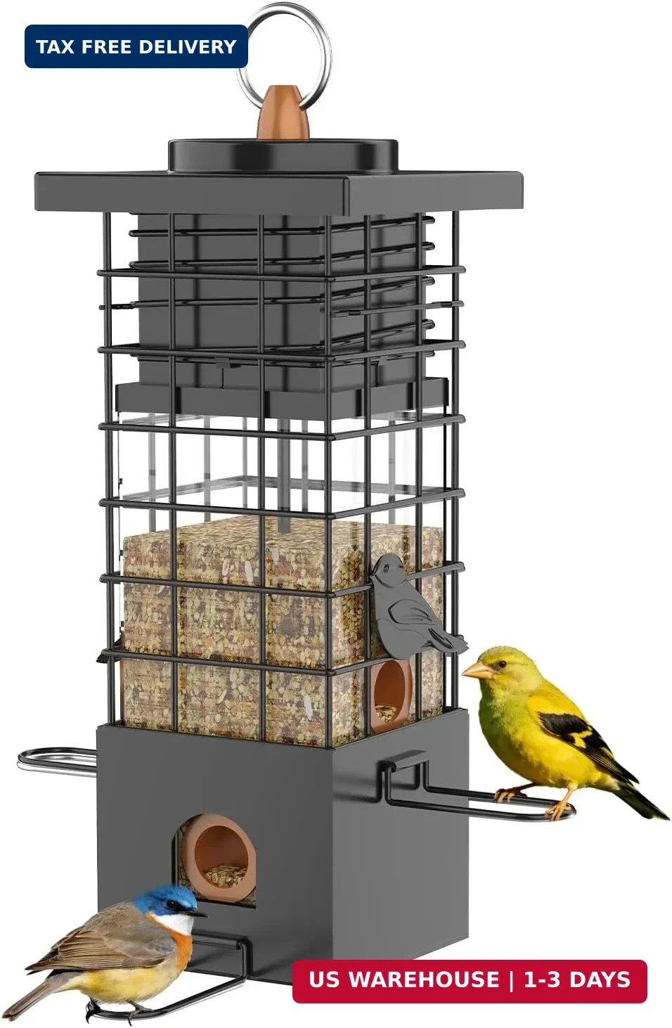 KRUOO Heavy Duty Metal Squirrel Proof Bird Feeder, 2.5LB Large Capacity, Weather