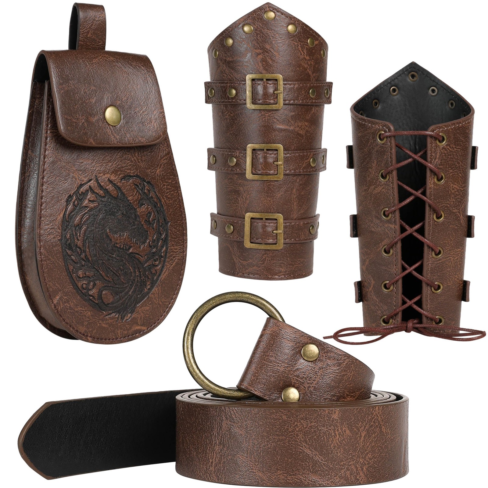 Mesleboru 3 PCS Renaissance Accessories Viking Belt Medieval 3 Pcs, Brown