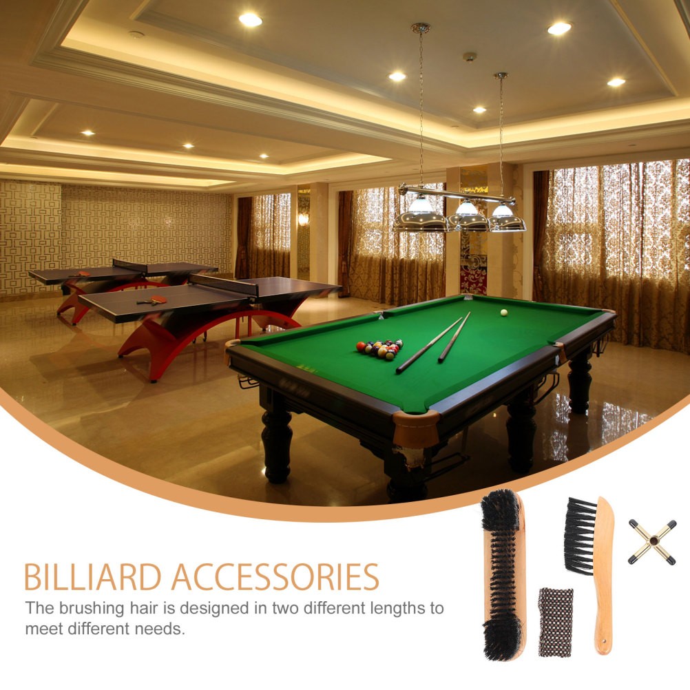 Billiard Table Clean Set Durable PVC Bristle Brush with Cue Holder Metal Rack