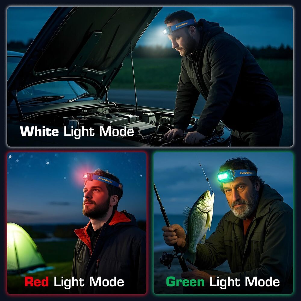 EverBrite 2 Pack USB Rechargeable LED Headlamp 5 Modes 120° Adjustable Headlight