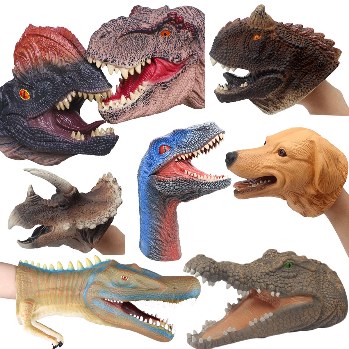 Kids Boys Dinosaur Hand Puppets Soft Rubber Realistic Halloween Role Play Toys
