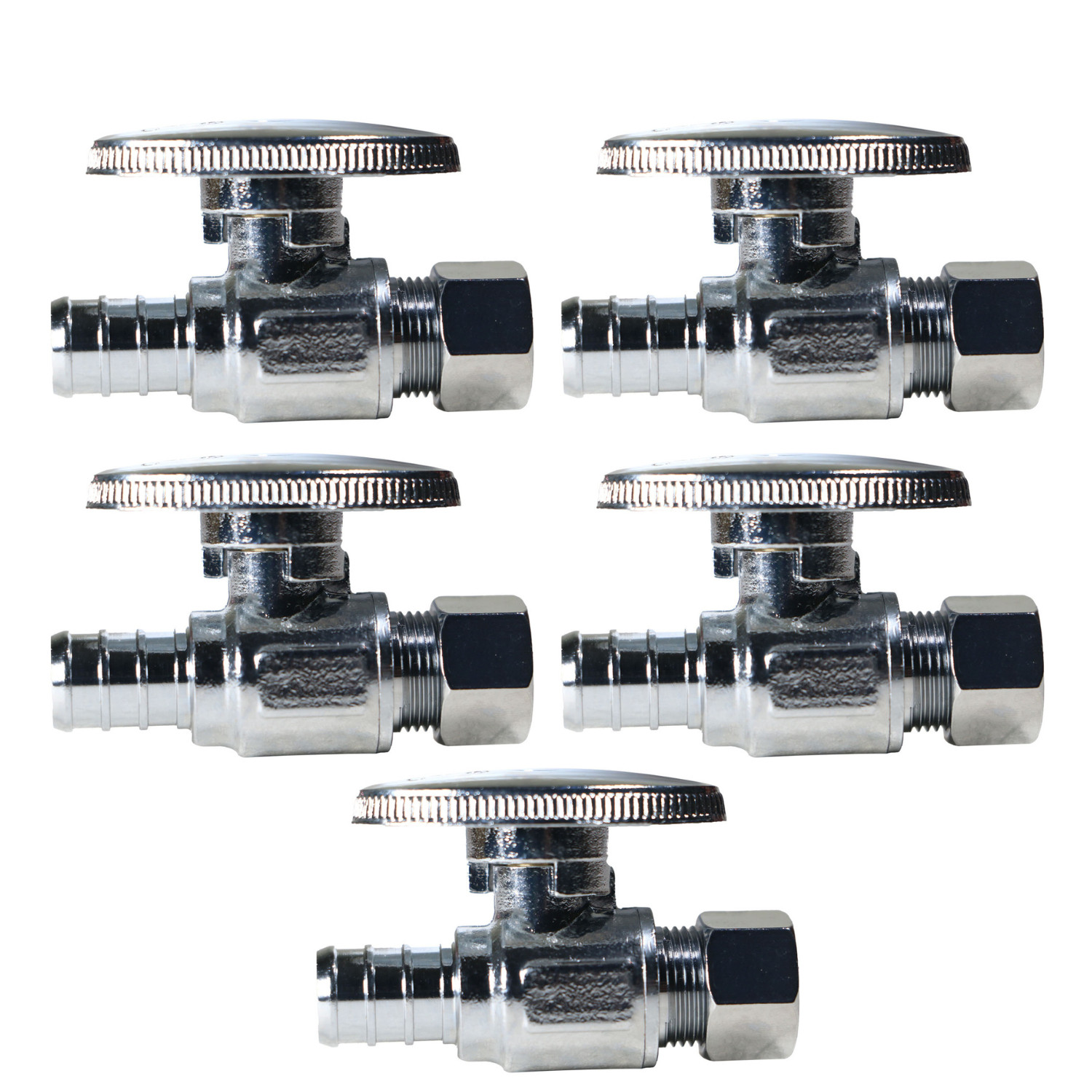 5 Pack  XFITTING 1/2" PEX-B x 3/8" OD Compression Straight Stop Valve, Lead Free