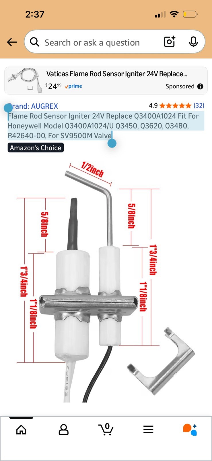 Flame Rod Sensor Igniter 24V for Honeywell Q3400A