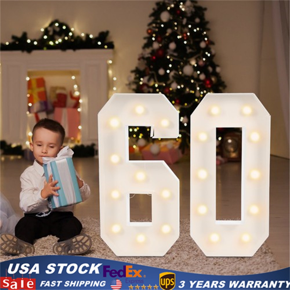 39.37in Height Decorative LED Light Up Numbers, Light Up Number Sign For 60th
