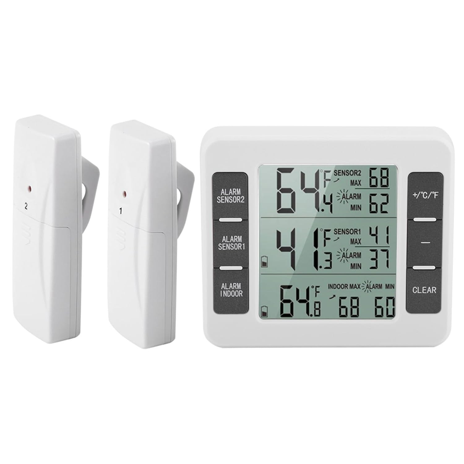 Wireless Digital Refrigerator Fridge Freezer Thermometer Temp Alarm Dual Sensor