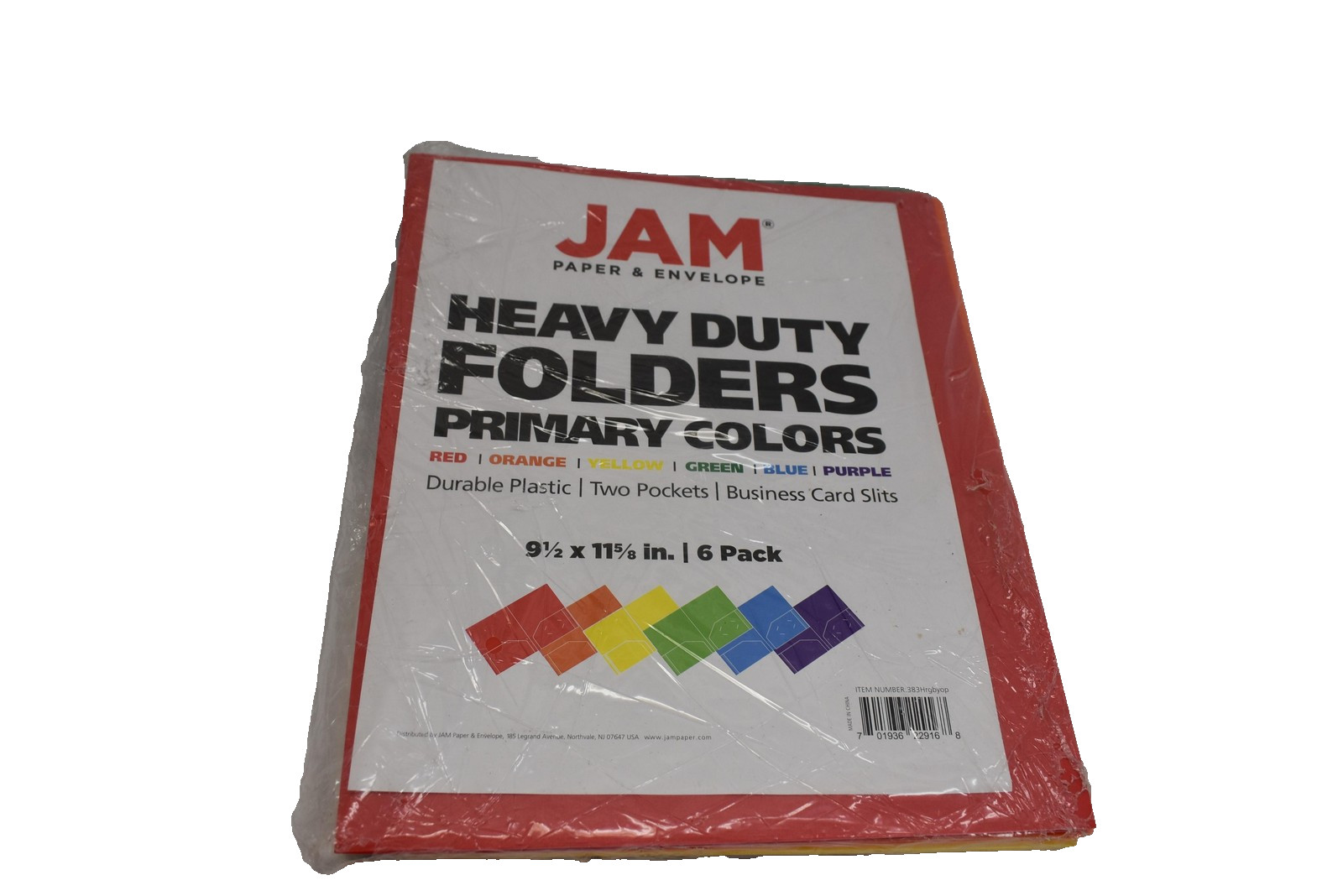 JAM Heavy Duty Plastic Folders Primary Colors 6 Pack Two Pocket School Office