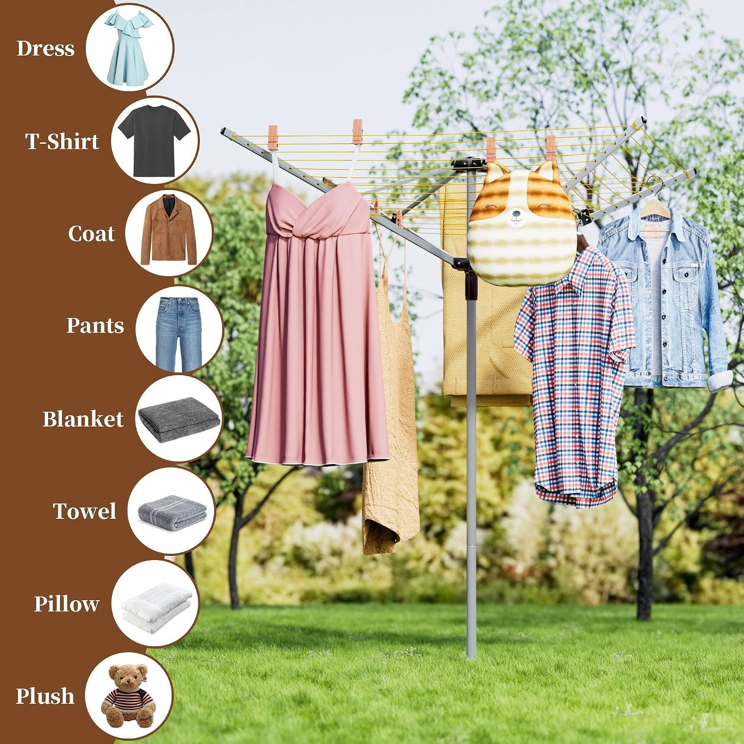 Rotary Clothesline Outdoor Umbrella Drying Rack | Adjustable Height Retractable