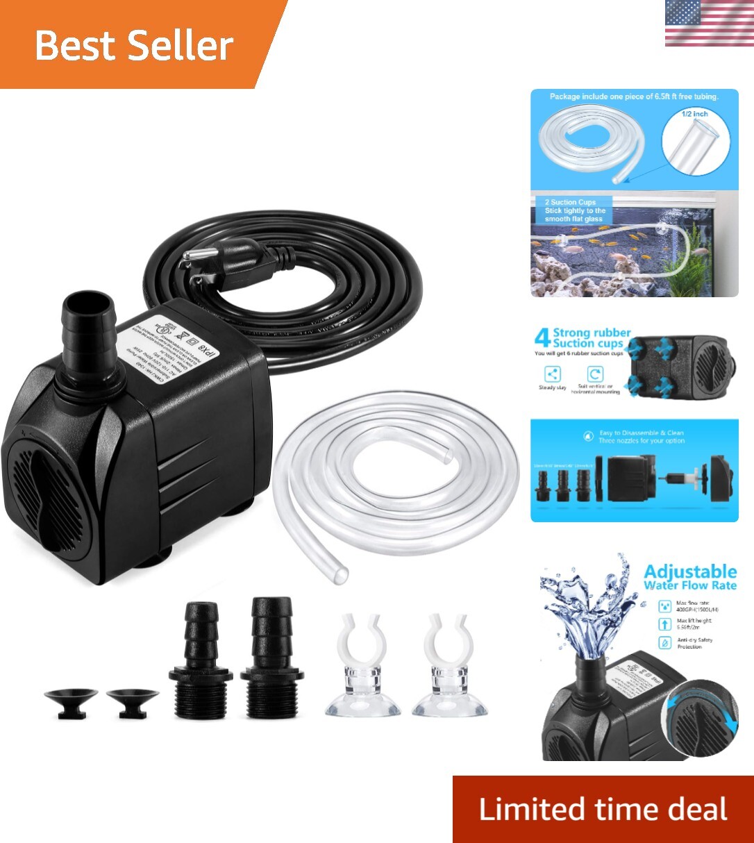 Efficient 25W Submersible Pump with Adjustable Pressure for Fish Tanks and Ponds