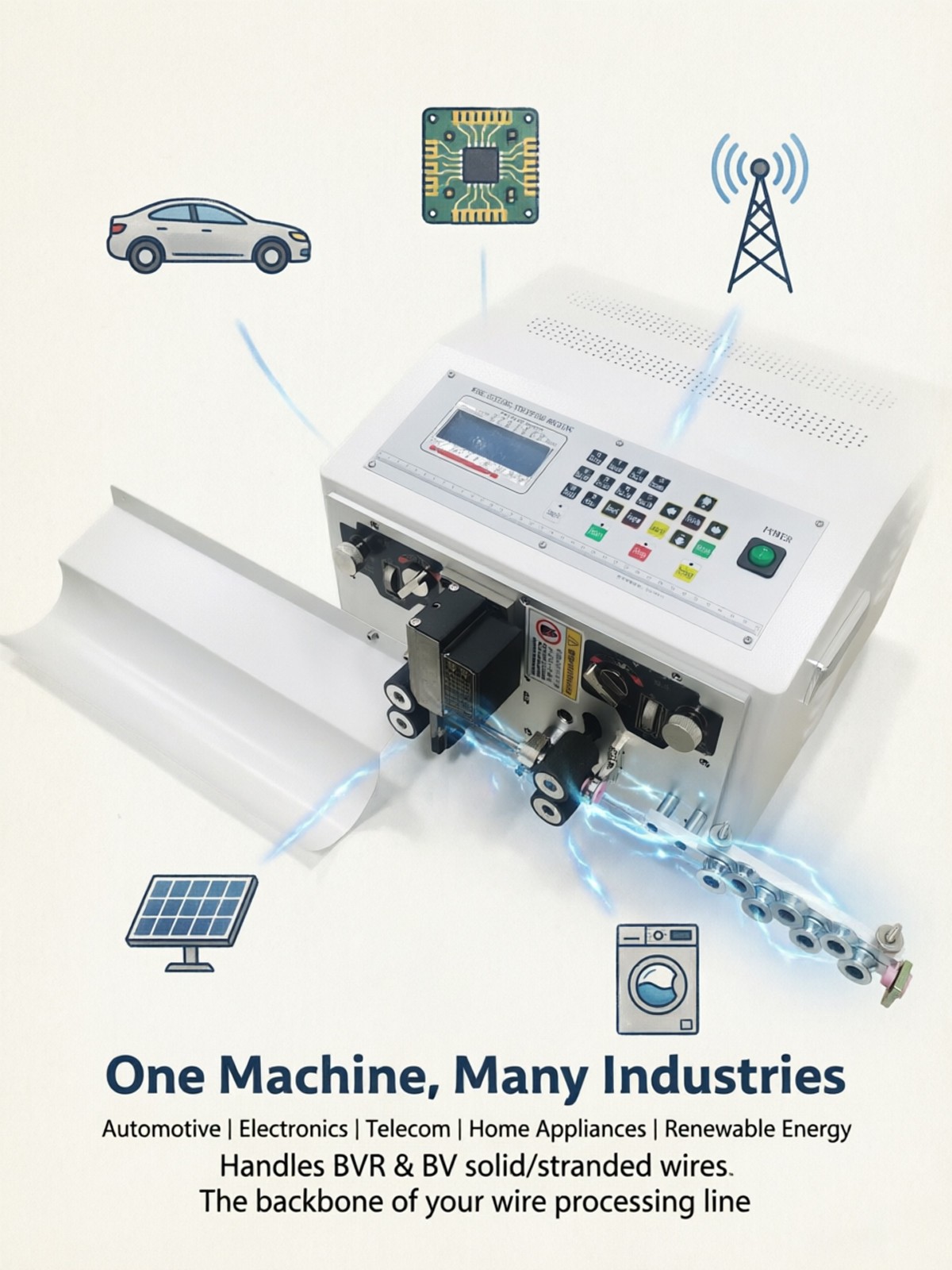 Fully Auto Computer Wire Stripping Cutting Machine AWG8-28 Stranded/Solid Wire