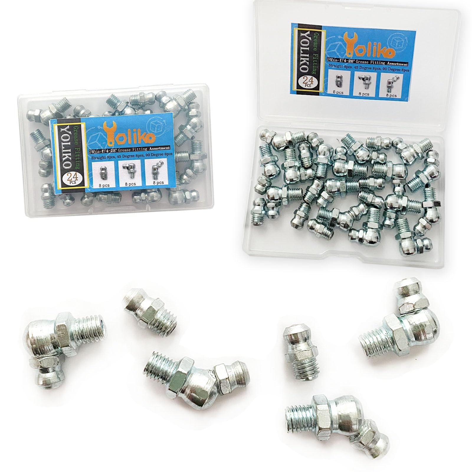 1/428 Grease Zerk Fittings Assortment 24Pcs Straight 45 90 Degree Galvanized St