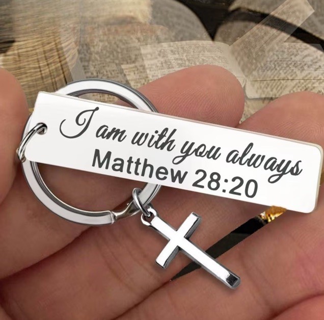 Bible Verse Keychain I Am With You Religious Jesus Loves Key Ring Cross Chains