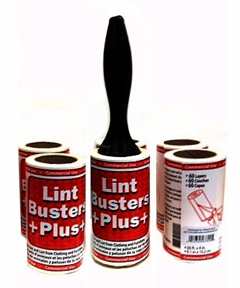 Lint Busters 6 Dog Cat Hair Removers 30' LONG 1 Handle Stickey Paper MADE in USA