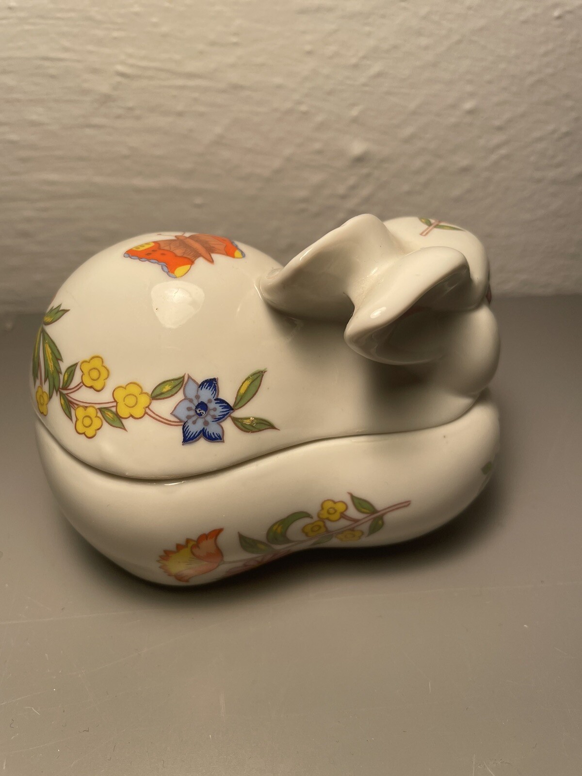Trinket Box Rabbit Flowers Ceramic Easter Spring