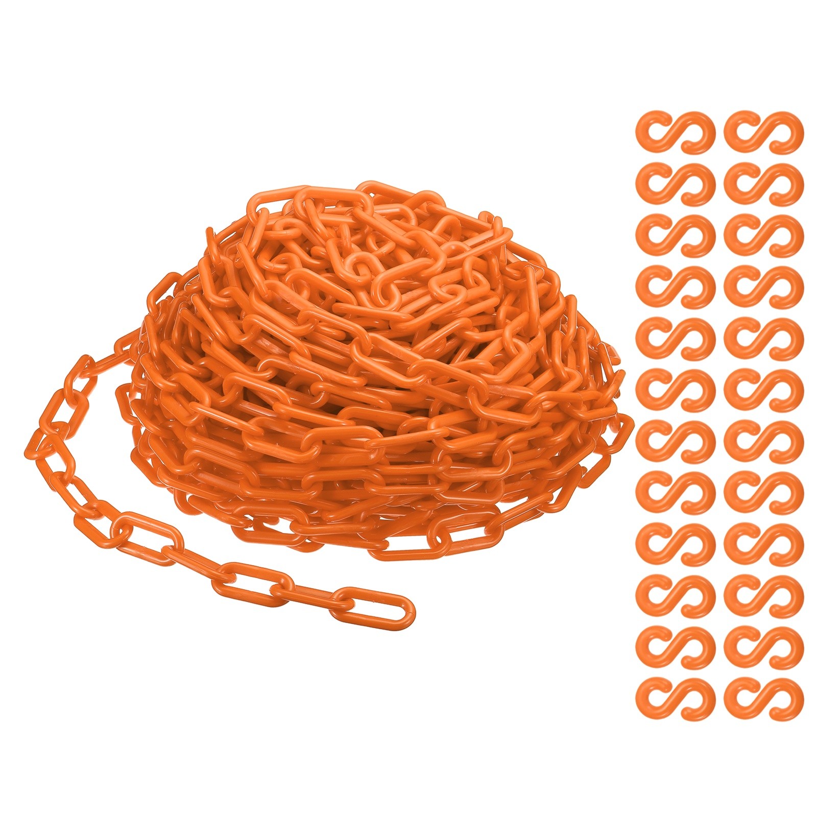 100 Ft Plastic Chain Links 2" Orange Safety Crowd Control Barrier Chain, 1 Roll