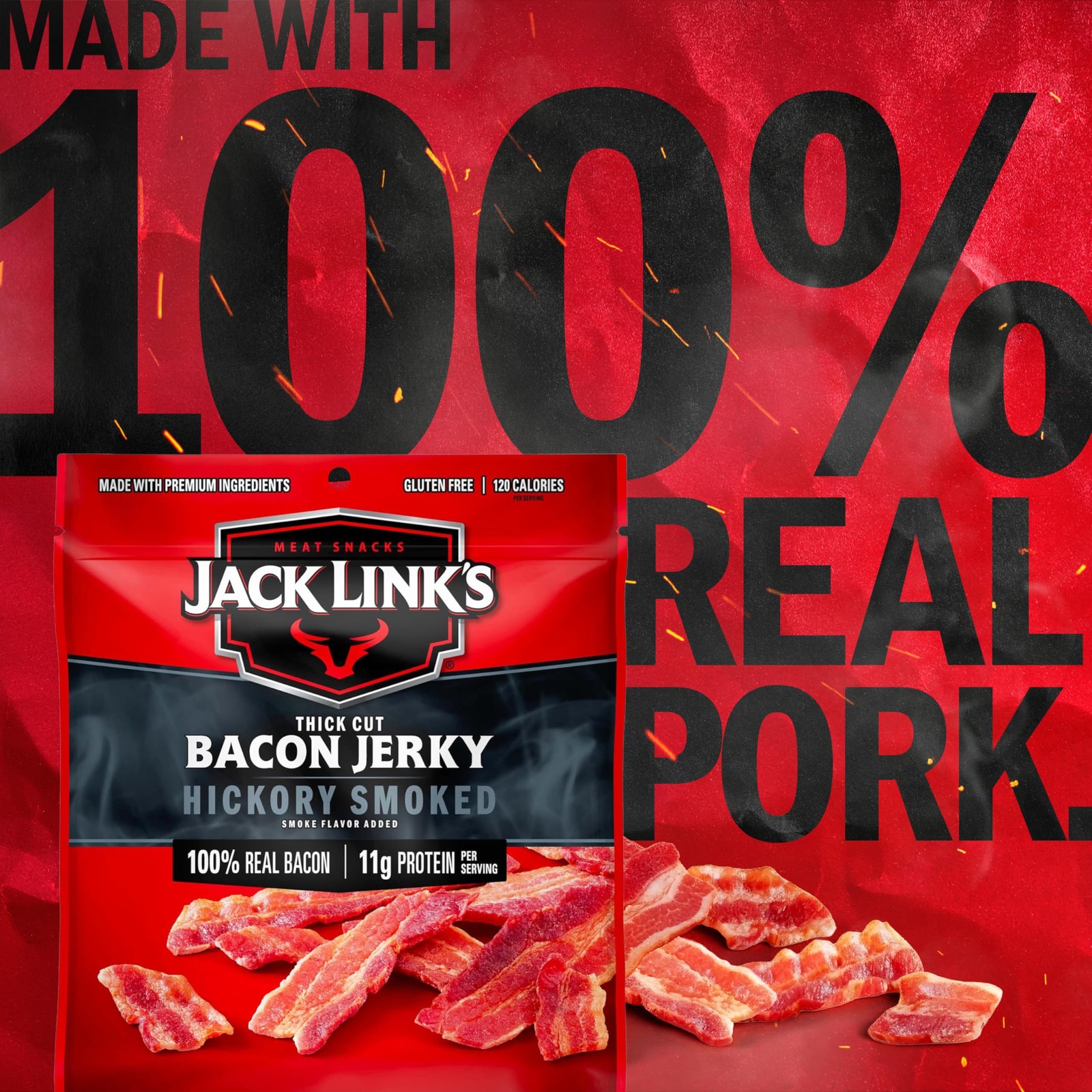 Jack Link's Bacon Jerky, Hickory Smoked - Flavorful 2.5 Ounce (Pack of 1)