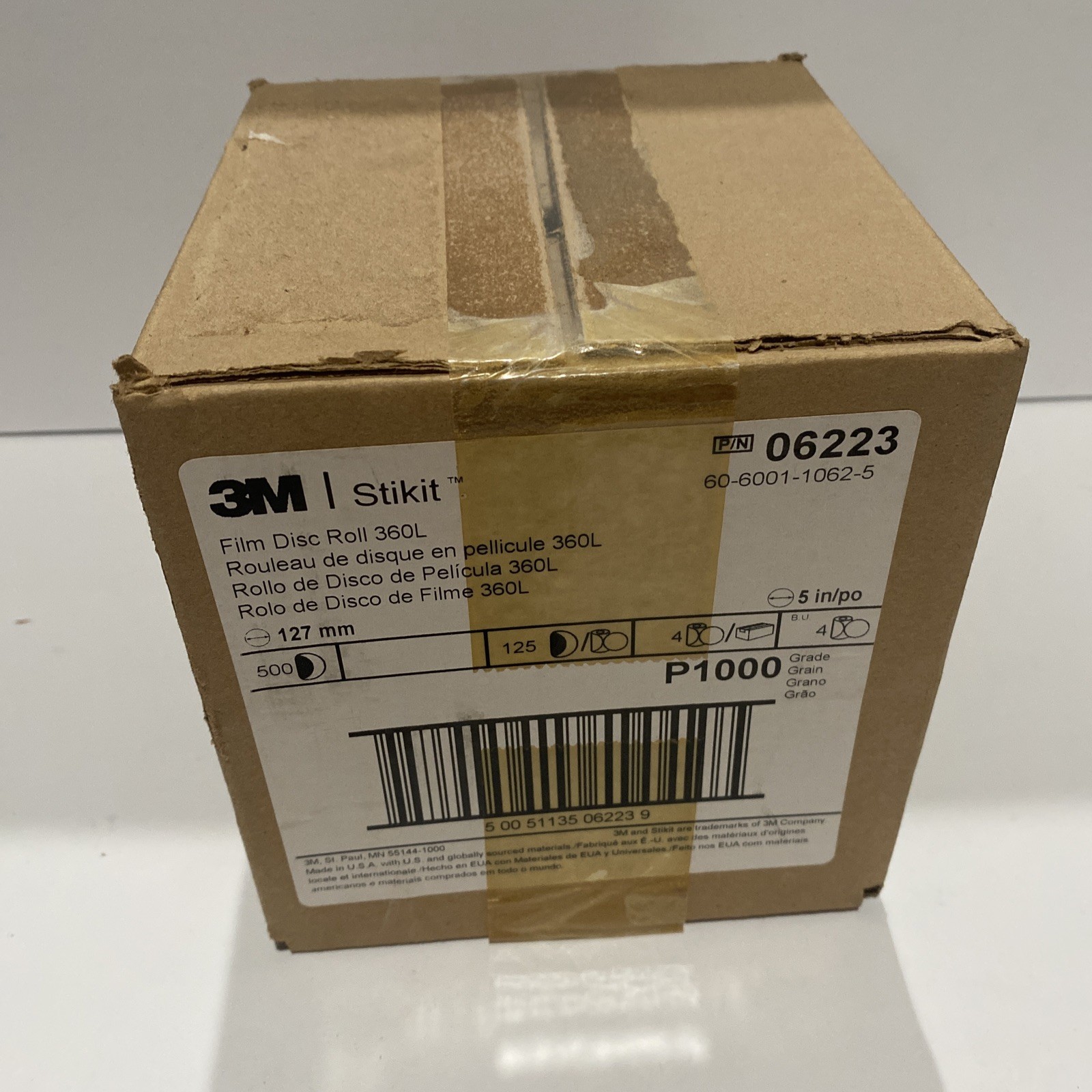 3M 06223 Stikit 360L 5" 1000 Grit Aluminum Oxide PSA Disc Rolls 500 Disc Box