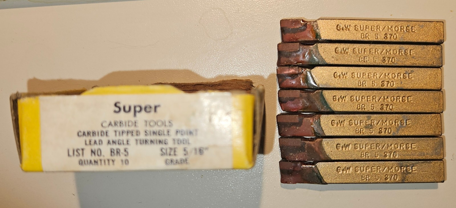 Lot of 7 G+M Super/Morse BR-5 Grade 370 Carbide Tip 5/16 Lead Angle Turning Tool