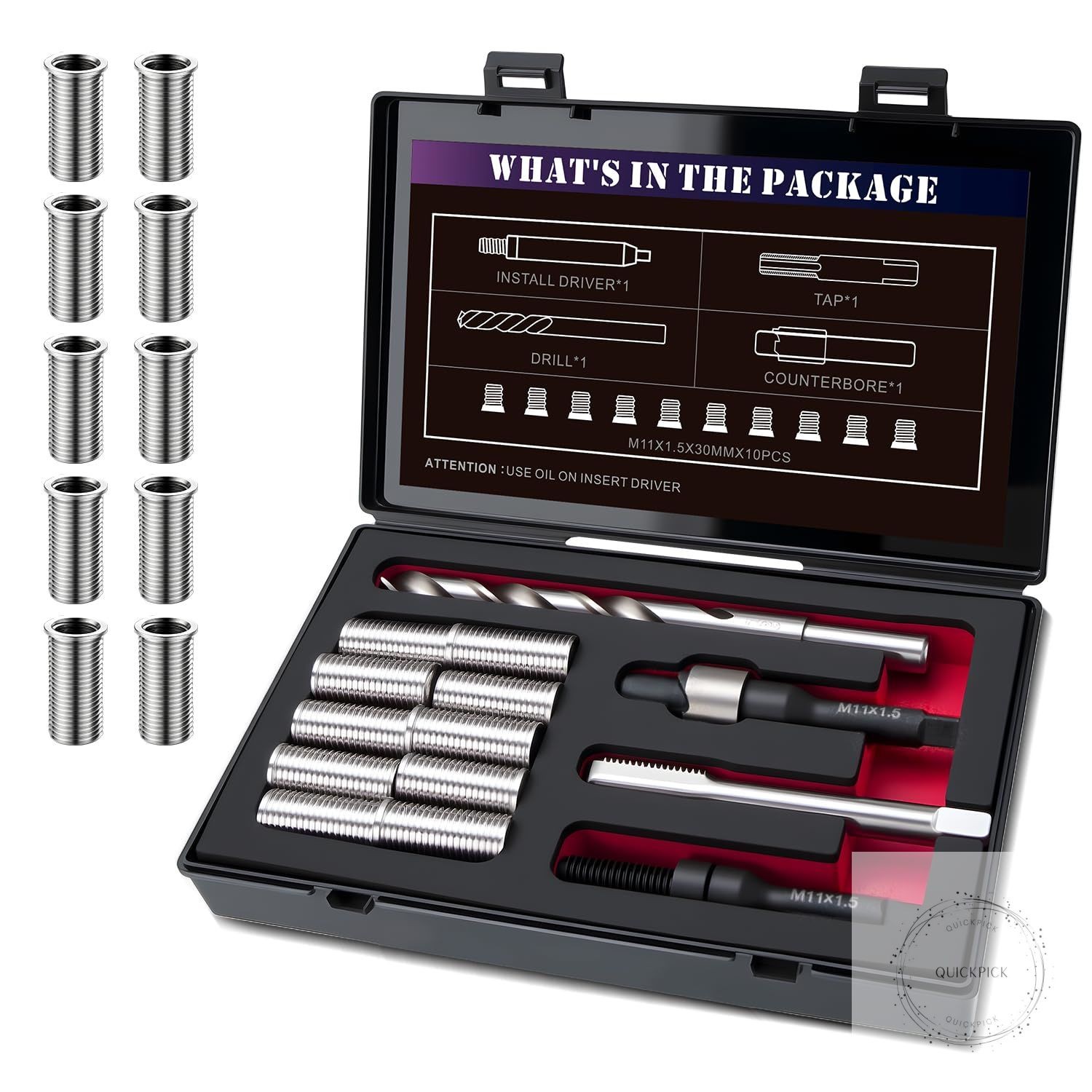 M11X1.5 Metric Thread Repair Kit with Insert HSS Drill, Tap, Counterbore, Instal