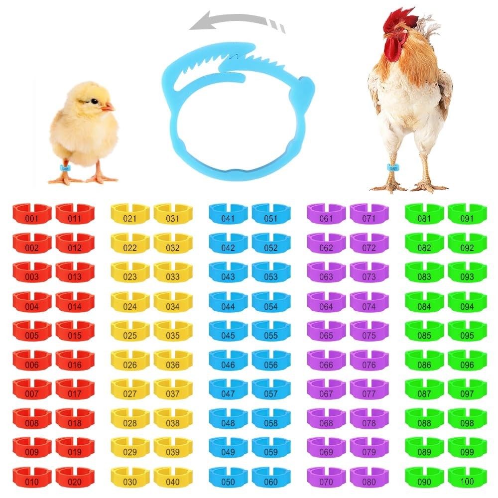 100PCS Chicken Leg Bands, Adjustable Poultry Leg Rings Multicolor Numbered Ch...