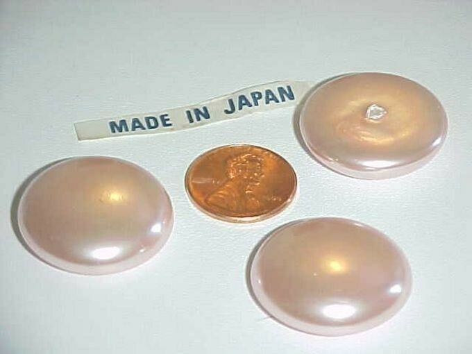 12 VINTAGE JAPAN PINK PEARL 25mm. ROUND CABOCHONS L695