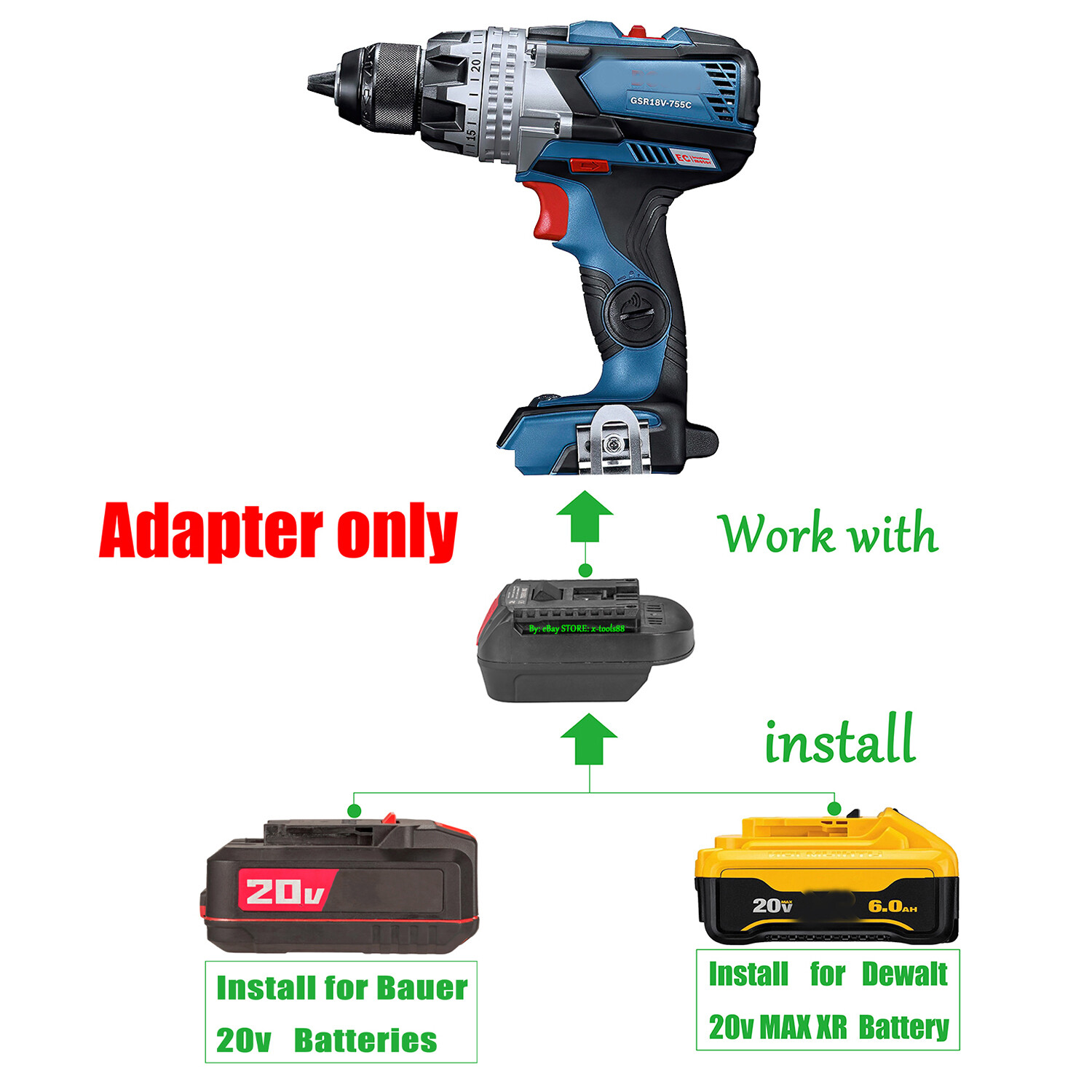 Adapter for Bauer 20v/DeWalt 20v Battery To for Bosch 18v Blue Professional Tool