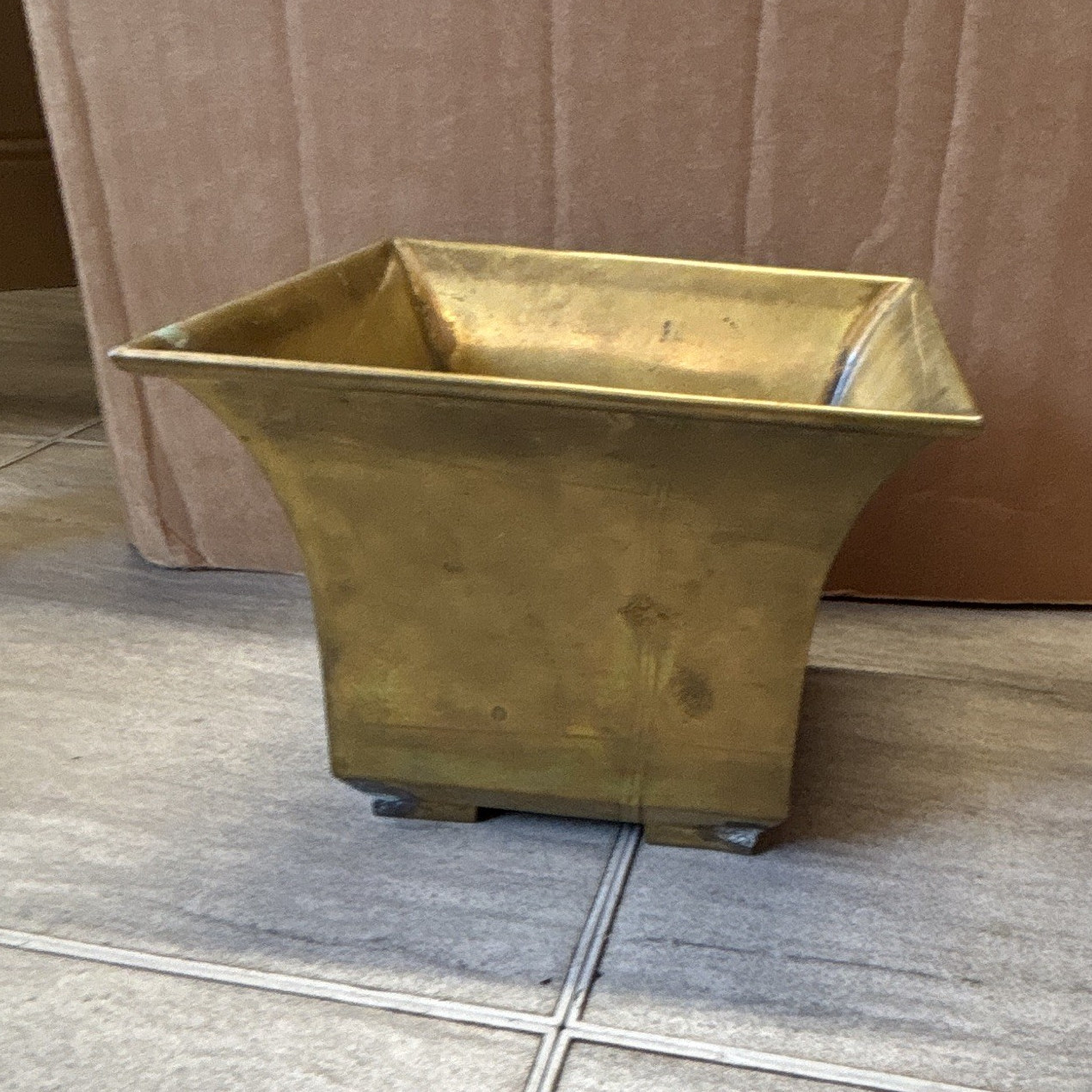 Square Modern Metal Planter Pot, Gold Metallic Finish, Solid Pattern, for Plants