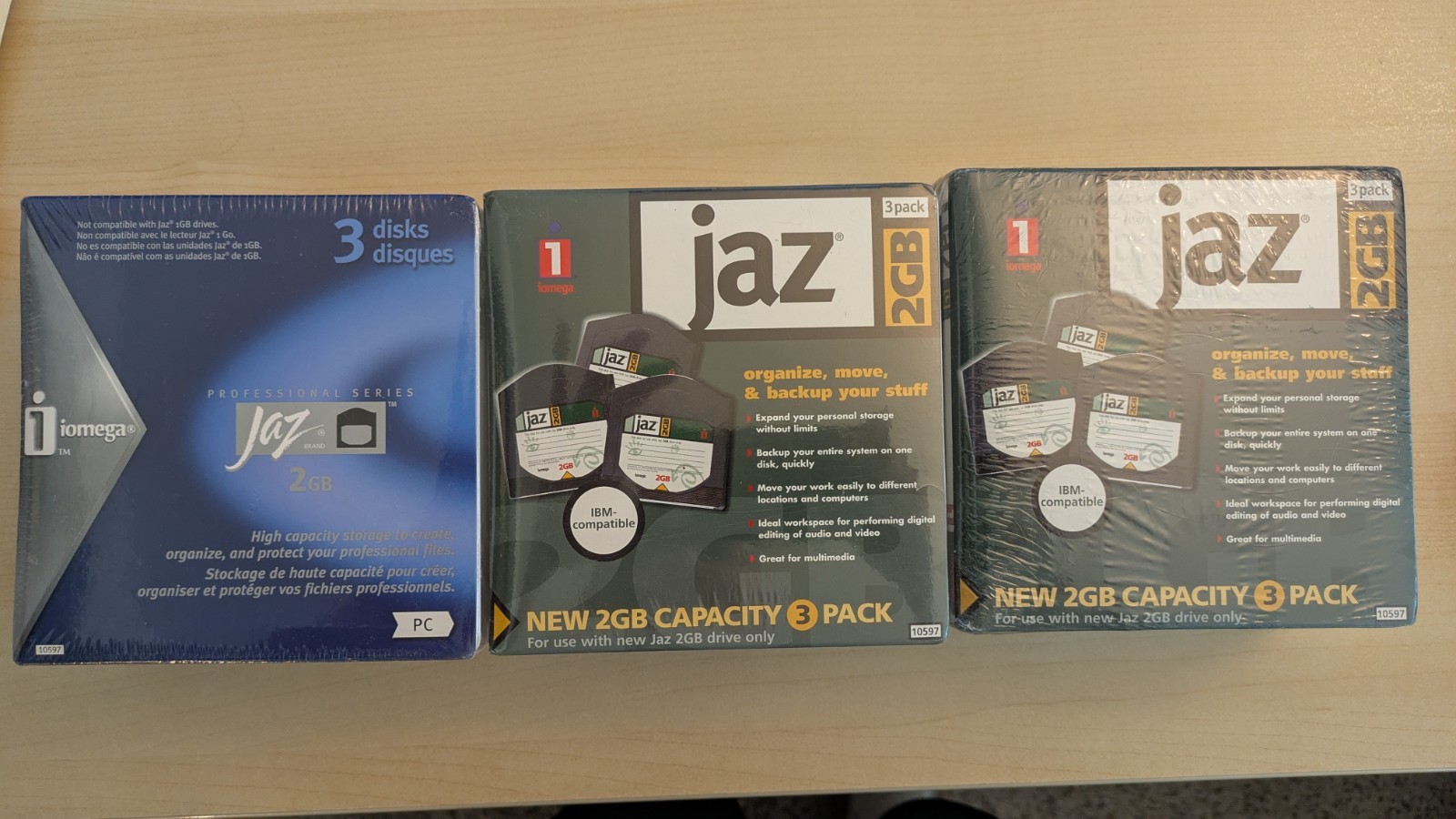 New 3: 3-Pack Genuine Iomega Jaz 2GB Disk 10597 Media Factory Sealed NOS