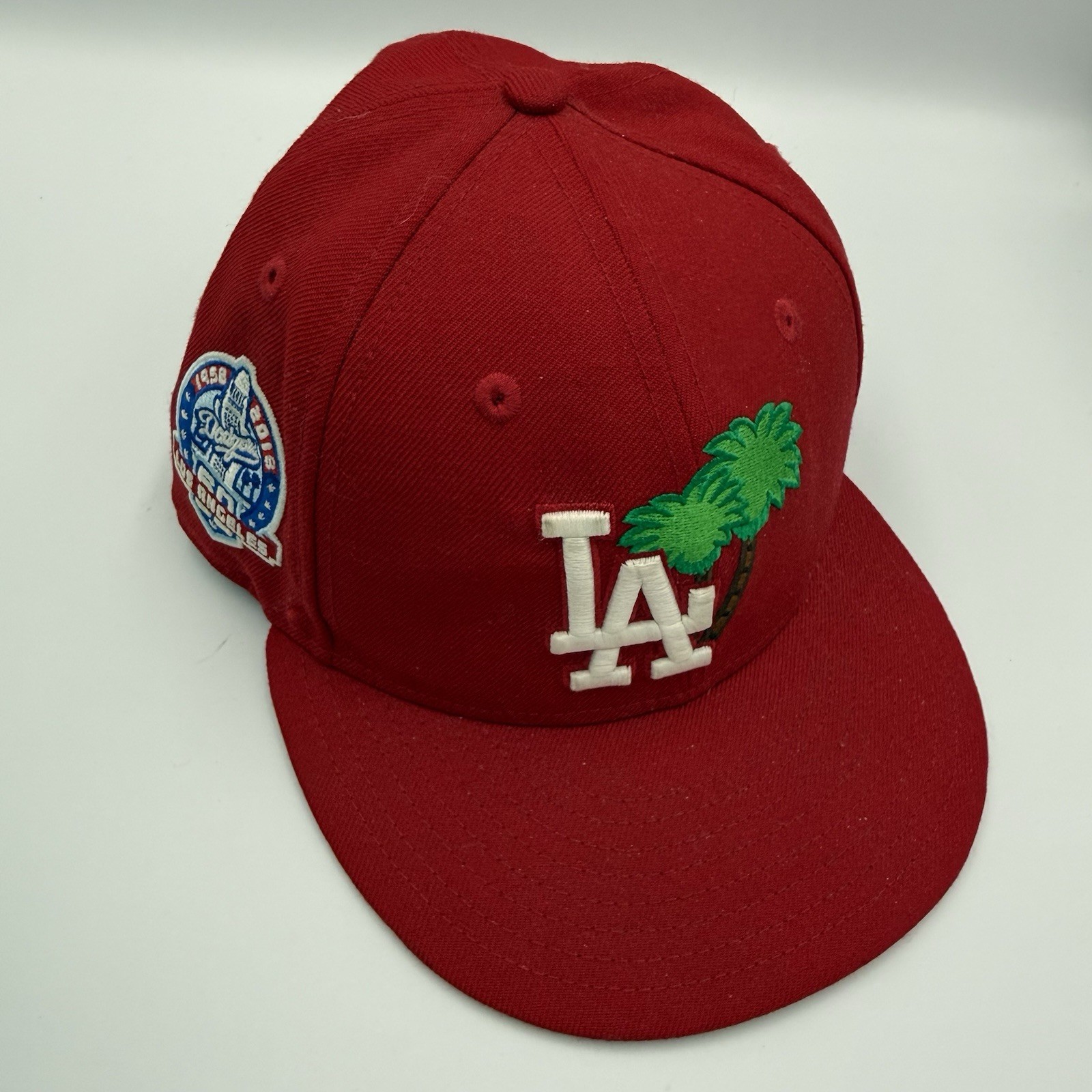 New Era 59FIFTY Los Angeles Dodgers Palm Trees 7 3/8 Hat Red Baseball Cap Hawaii