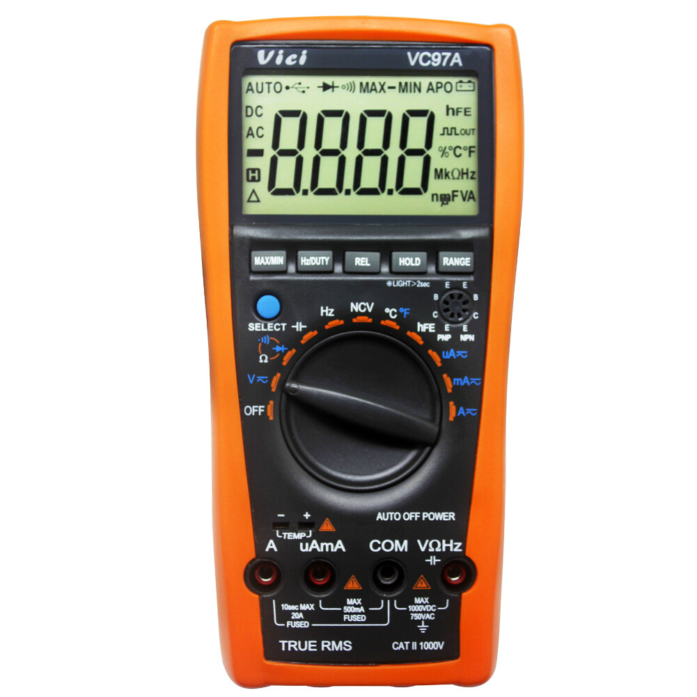AideTek VC97A Auto range multimeter tester T-RMS back light current buzz hold US