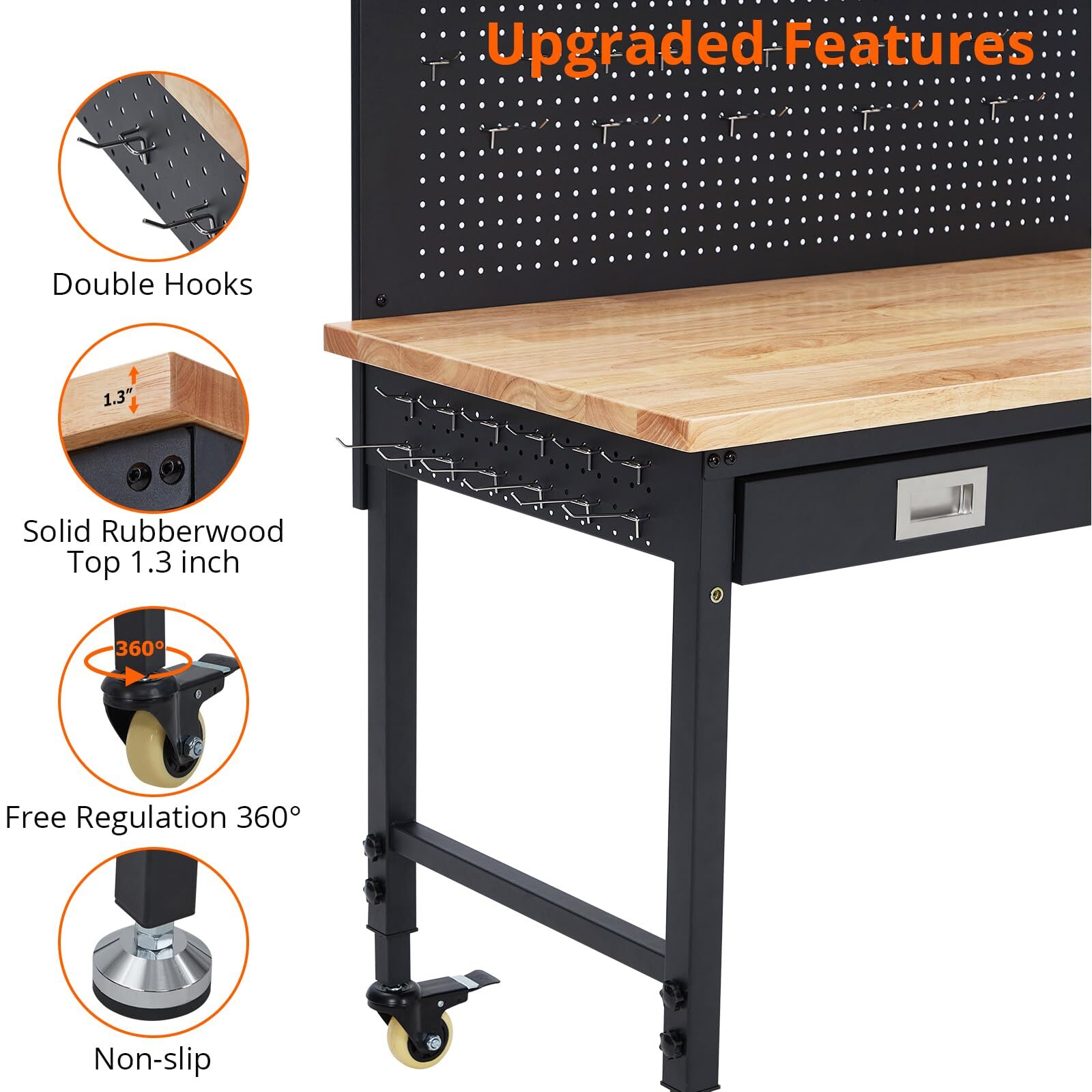 🔥48" Work Benches for Garage Adjustable Workbench 2000 LBS Pegboard Drawers