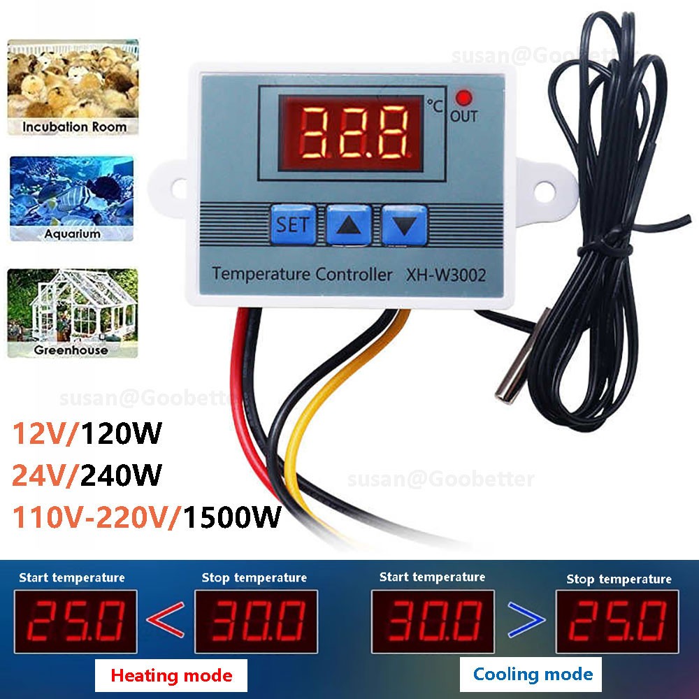 Digital LED Temperature Controller Switch with Probe Thermostat Control XH-W3002