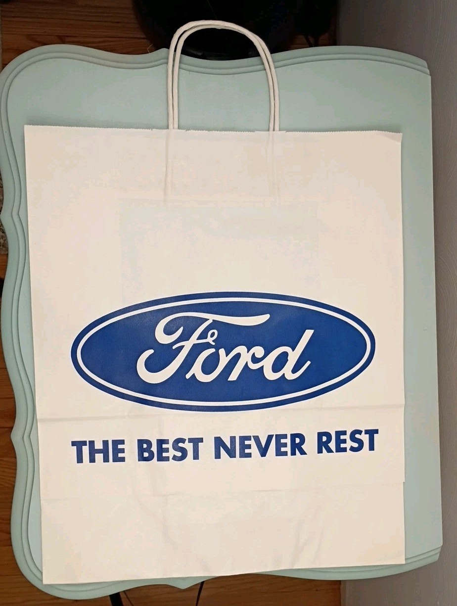 Vintage Ford White with Blue Logo Shopping Bag Collectible 15 3/4” x 13” x6” New