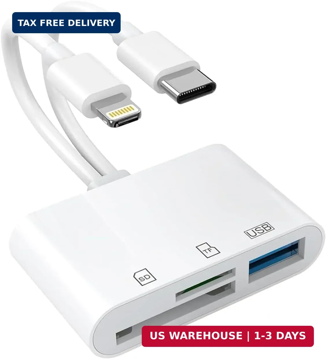 5 in 1 SD Card Reader for iPhone 17 17e 16 16e 15 14 13, USB-C & Lightning to SD
