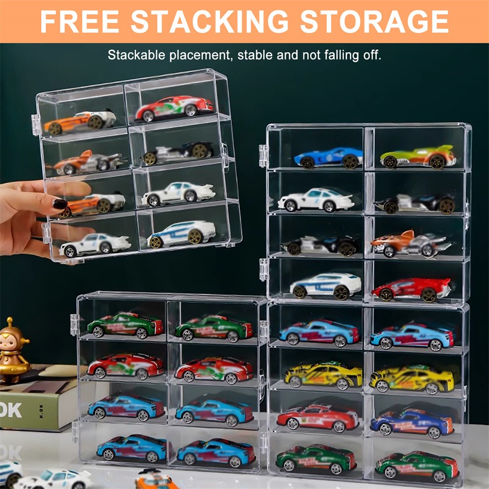 Model Car Diecast Display Case 1:64 Scale 8 Car Compartment with Locking Latch