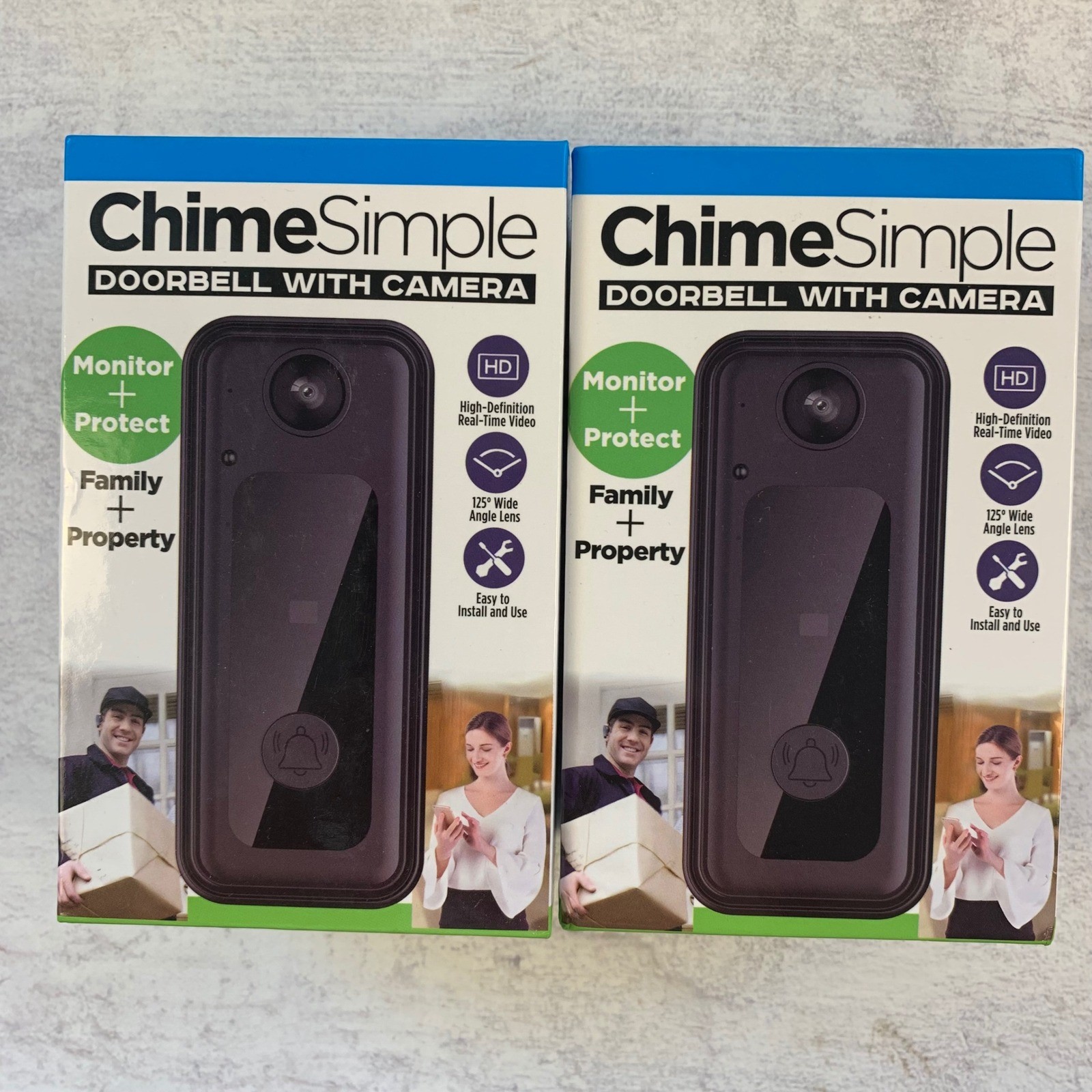 2 ChimeSimple Doorbells With Cameras HD 125 Degree Wide Angle Lens Easy Install