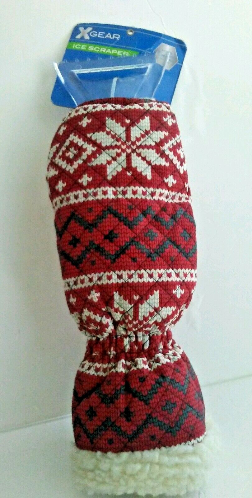 X Gear Ice Scraper Mitt Winter Nordic Design Red/White/Green Cotton Blend NEW