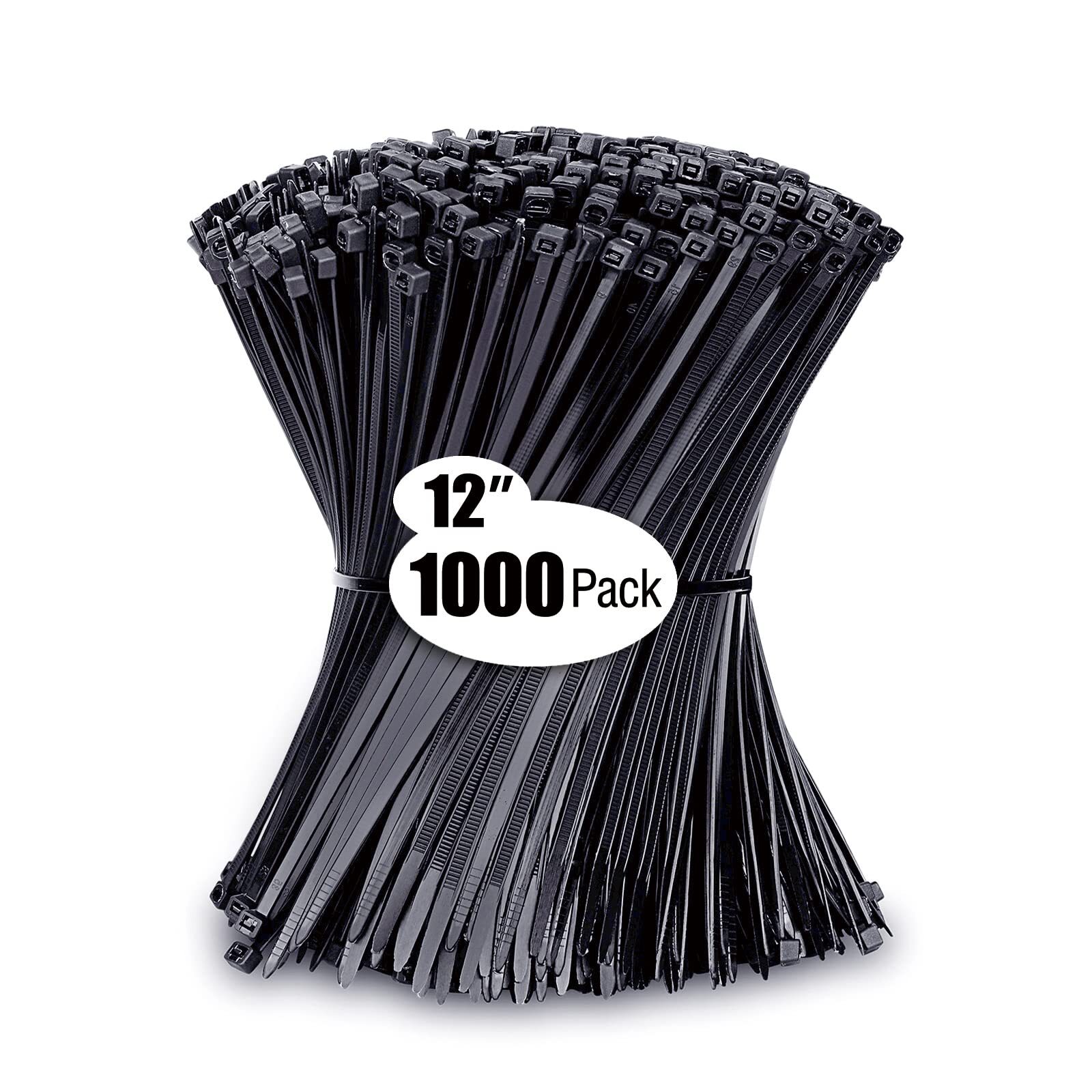 Zip Ties 12 inch 1000 Pack Black 50lbs Tensile Strength UV Resistant Cable Ti...