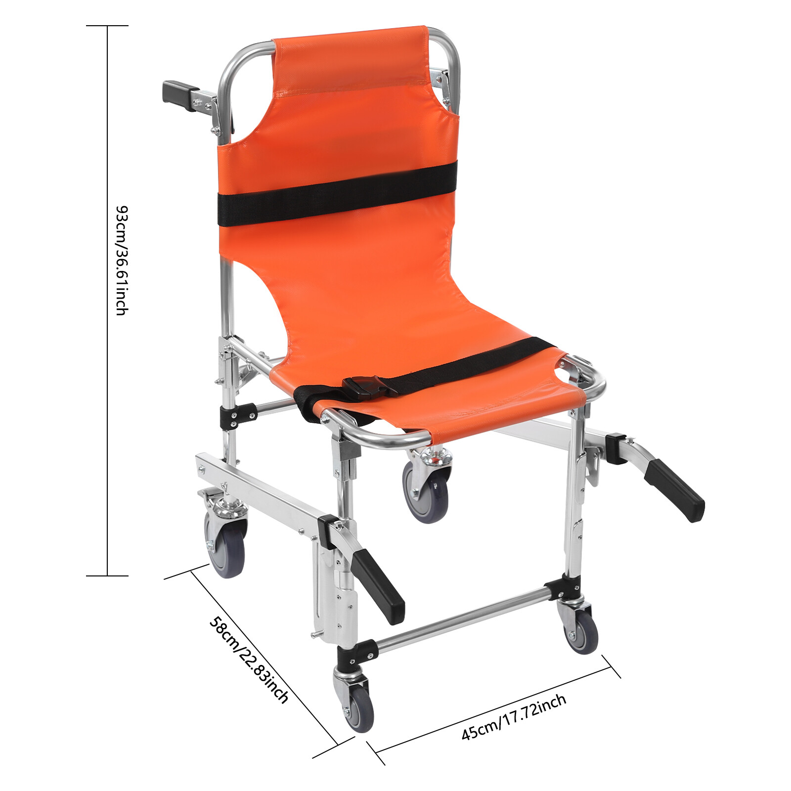 160kg Load Emergency Stair Climbing Wheelchair Foldable Transport Chair Orange