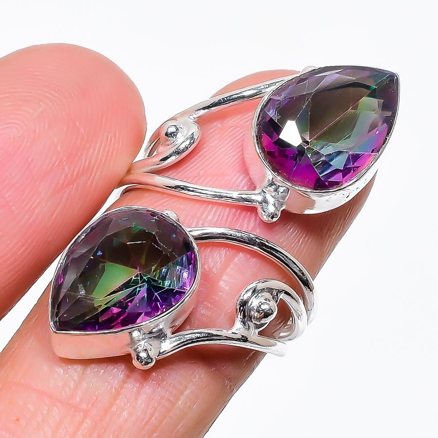 Mystic Topaz Gemstone Handmade 925 Sterling Silver All Size Ring For Gift