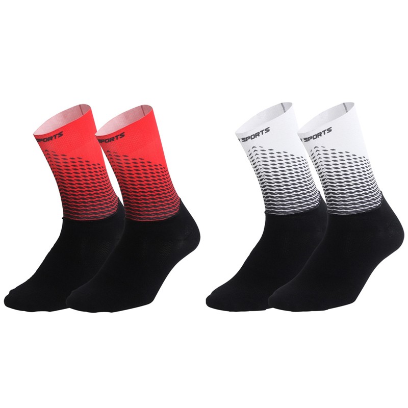 2Pairs Cycling Socks Riding Bicycle Bike Sports Ankle Socks XC MTB White Red