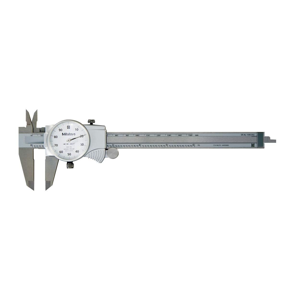 Dial Caliper, 0-6" Range, 0.001" Accuracy, 0.1"/Rev, Smooth Dial Movement wit...